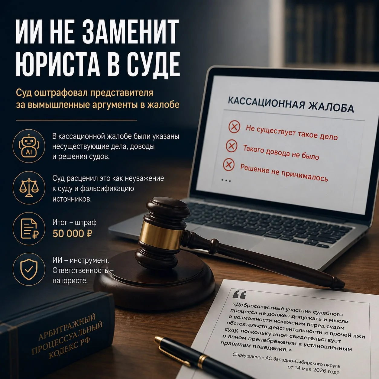 Кассационная жалоба, подготовленная с помощью искусственного интеллекта потерпела фиаско.