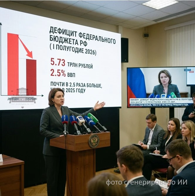 Дефицит федерального бюджета России в первом полугодии 2026 года достиг 5,73 трлн рубле...
