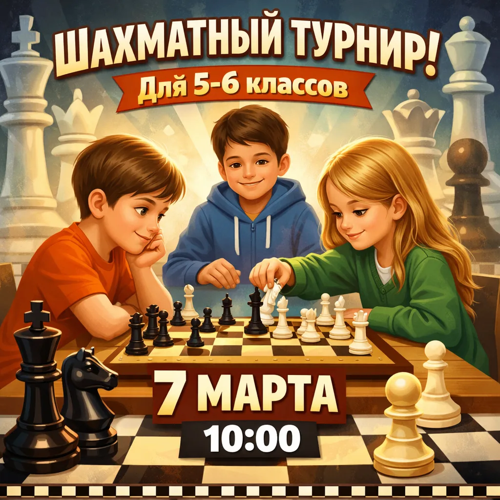 Приглашаем на шахматный турнир для 5-6 классов!  Для участия необходимо оставить заявку по форме: ht