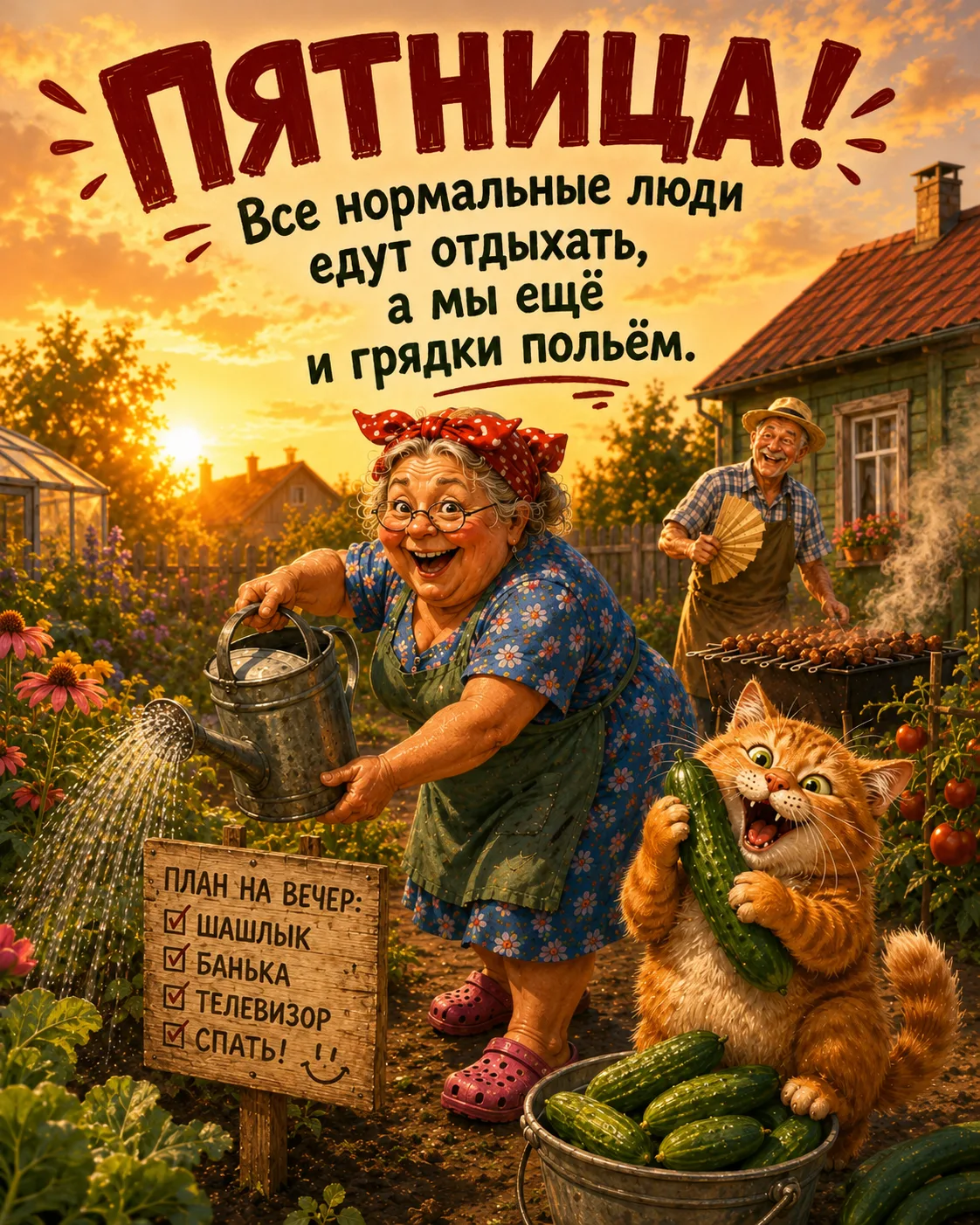 Ну что, пятница началась 😄 Сначала польём грядки, а потом можно и отдыхать!