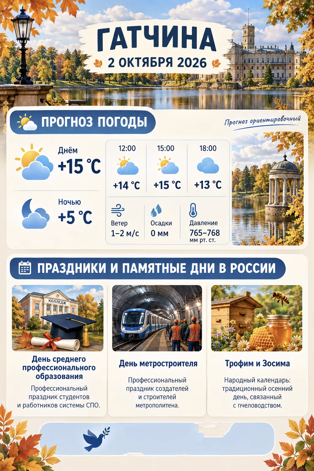 Погода на сегодня в Гатчине 🌤️