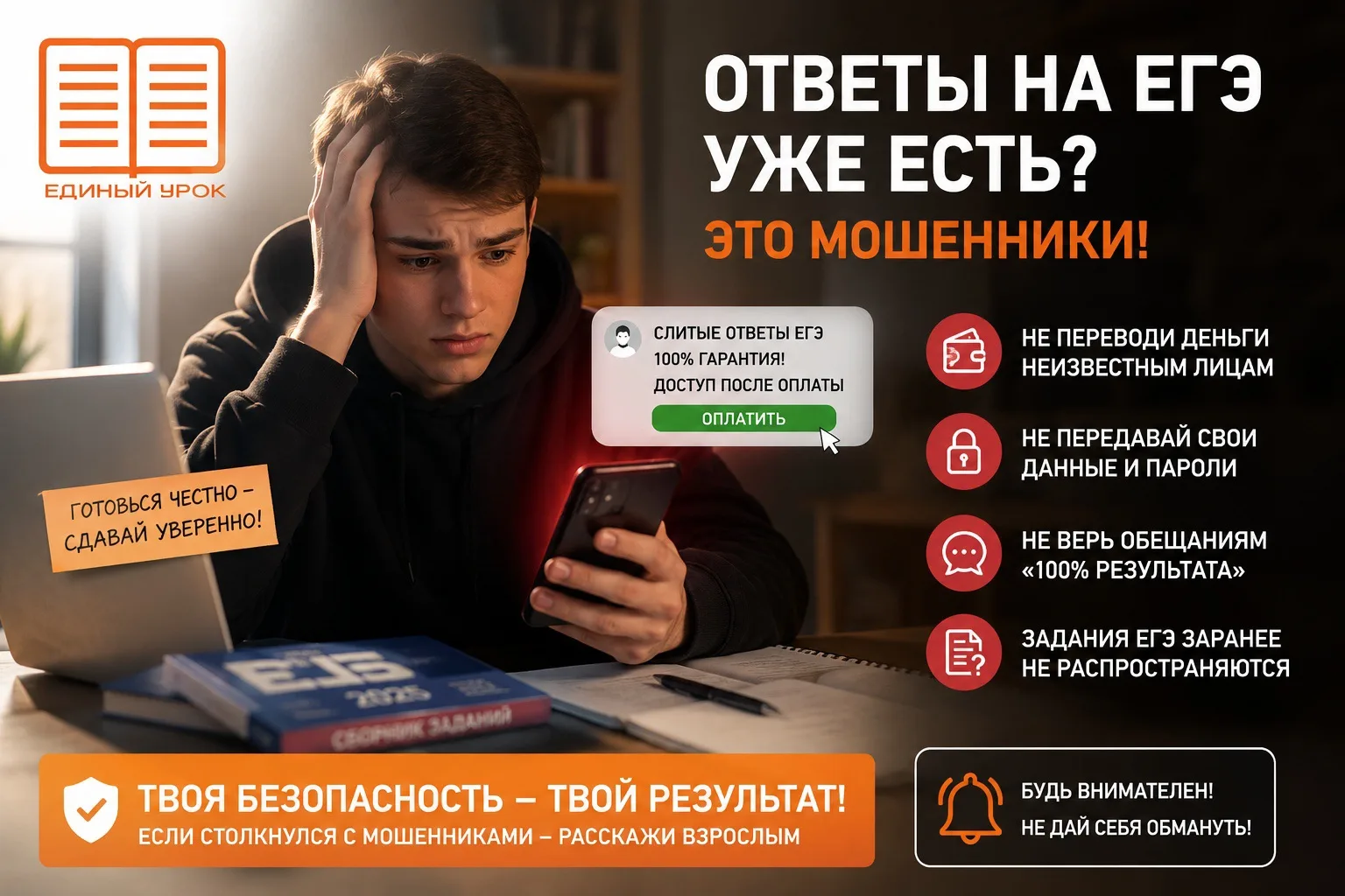 ⚠️ «Ответы на ЕГЭ уже есть»: как мошенники зарабатывают на страхе выпускников и родителей