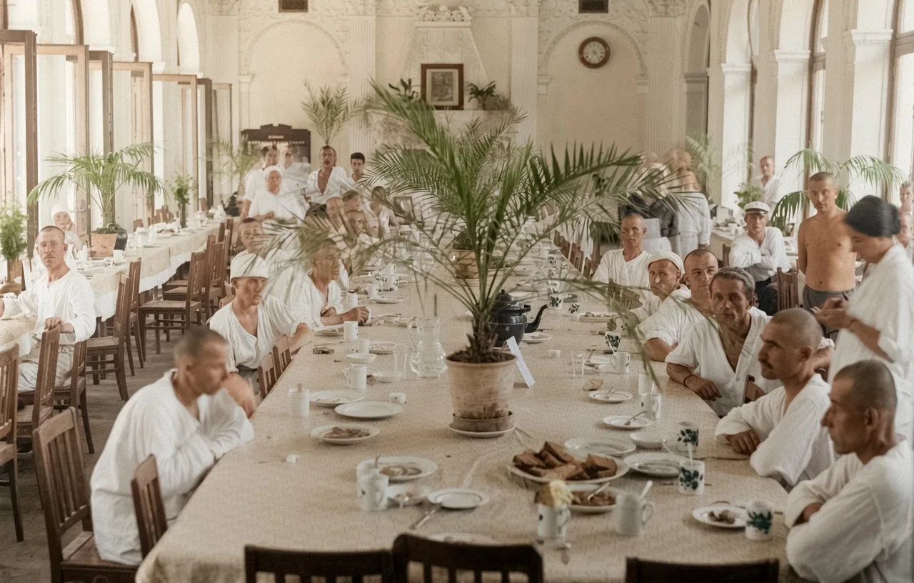 Отдыхающие за обедом в санатории для крестьян. Ливадия, Крым, 1929–1930 год.

Фотограф: Аркадий Шайх