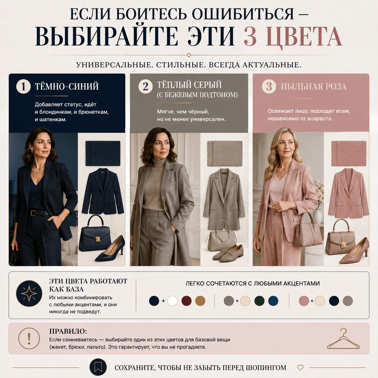 Если боитесь ошибиться — выбирайте эти 3 цвета. 🎯