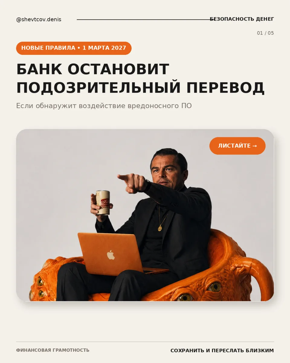 ⚠️ Банк может остановить перевод, если обнаружит вредоносное ПО