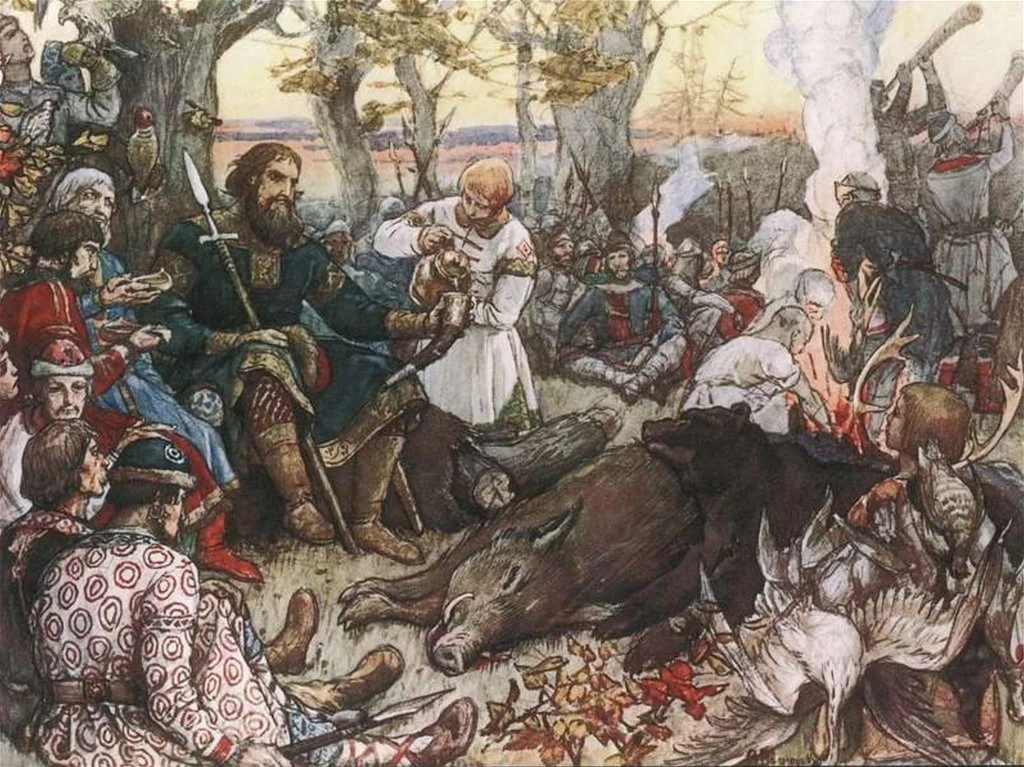 Акварель: "Отдых великого князя Владимира Мономаха после охоты".