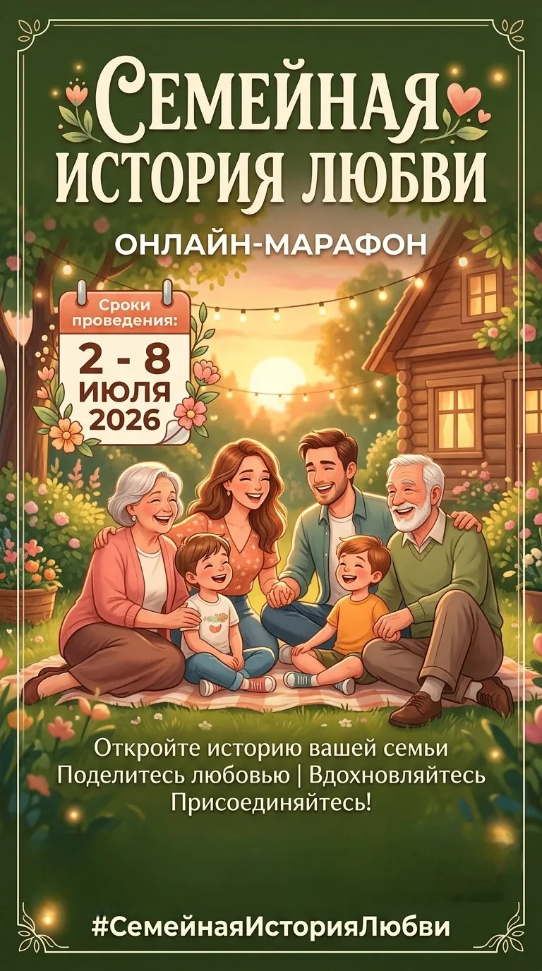Станьте частью марафона «Семейная история любви»!
Друзья! С 02 по 08 июля 2026 года приглашаем Вас п