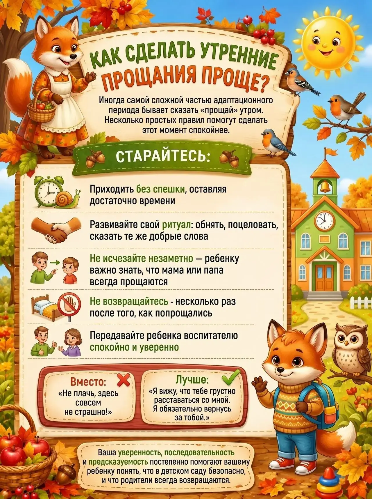 Адаптация к детскому саду: памятки для родителей