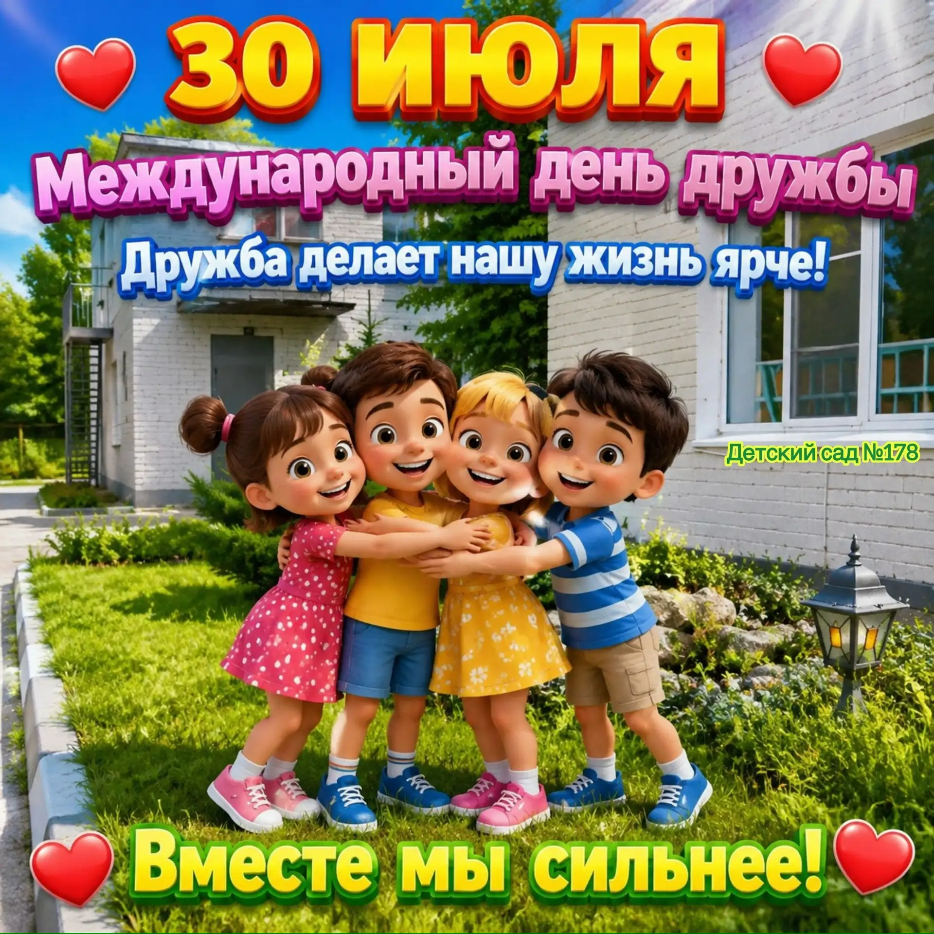 ✅🤝30 июля отмечается «Международный день дружбы!».

🤗Мы от всей души поздравляем наших воспитанник