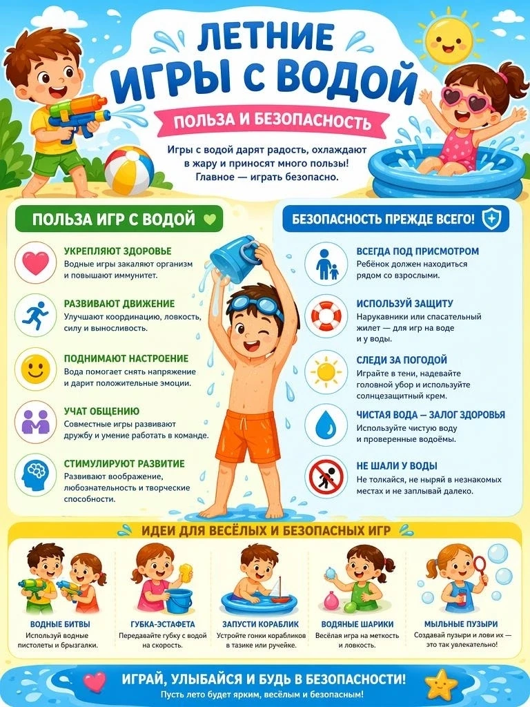 Игры с водой - это очень весёлое занятие, которое дарит радость,  охлаждает в жару и приносит много 