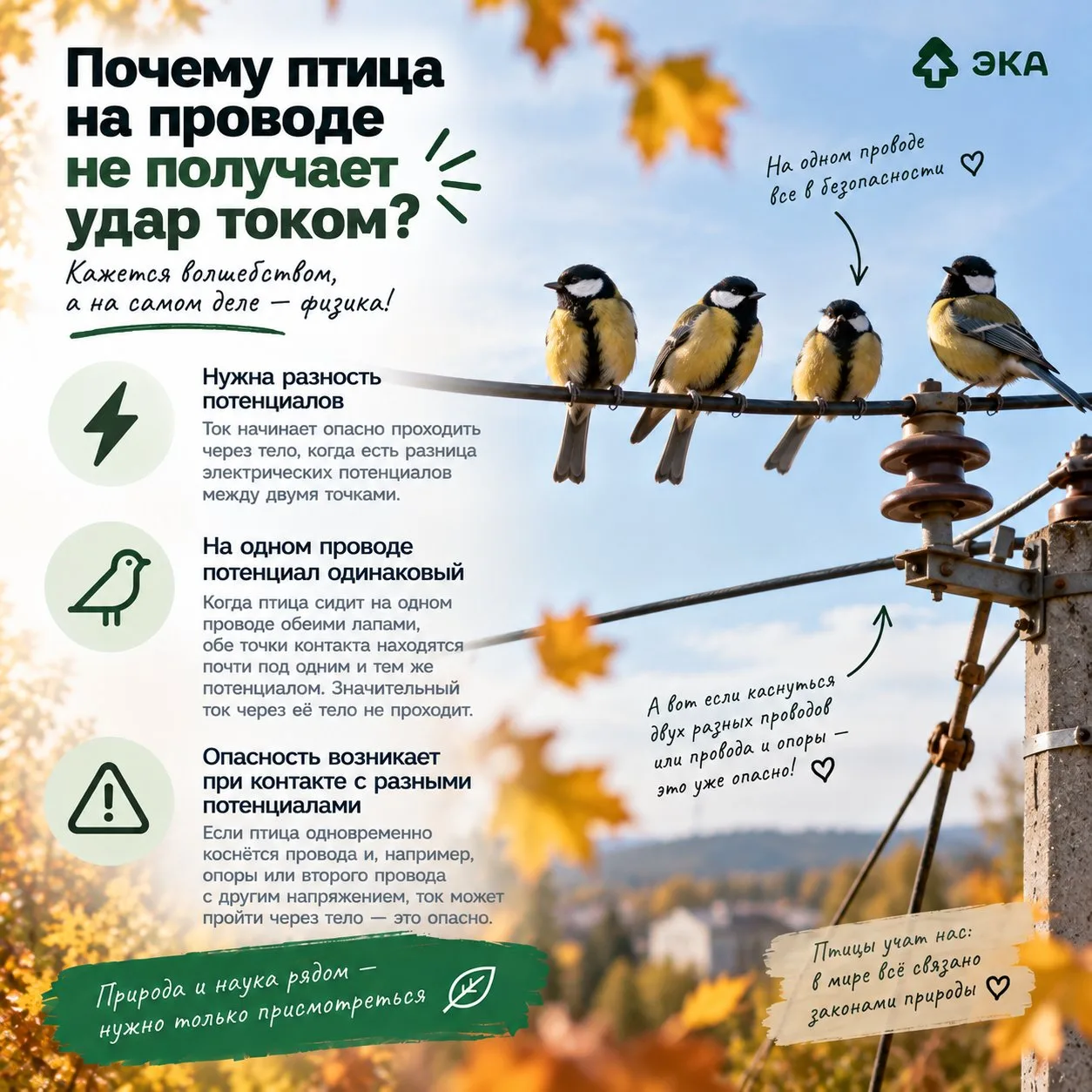 🐦 Почему птица на проводе не получает удар током?