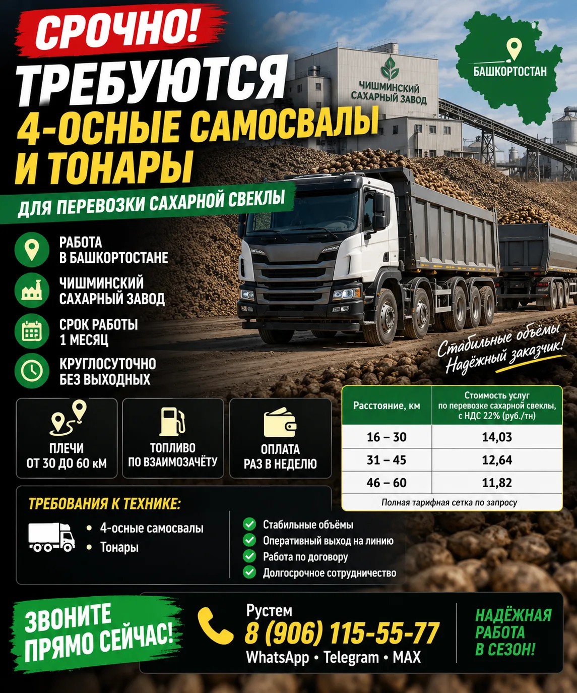 🚛 СРОЧНО ТРЕБУЮТСЯ 4-ОСНЫЕ САМОСВАЛЫ И ТОНАРЫ | БАШКОРТОСТАН