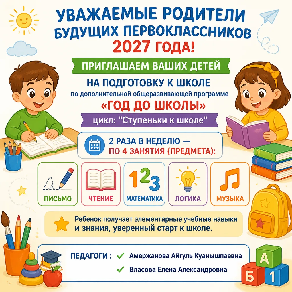 Пора в первый класс? 
Подготовим вашего ребенка к школе так, чтобы он шел туда с радостью! 🚀

Чему 