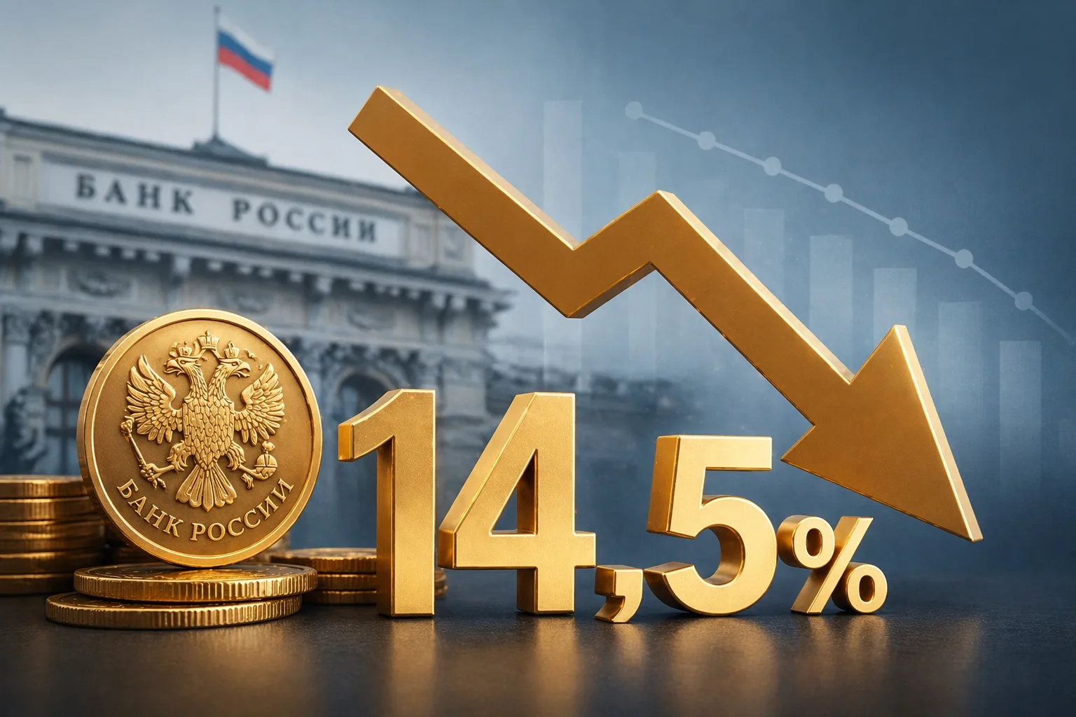 ЦБ продолжает смягчение: ключевая ставка снижена до 14,5%.