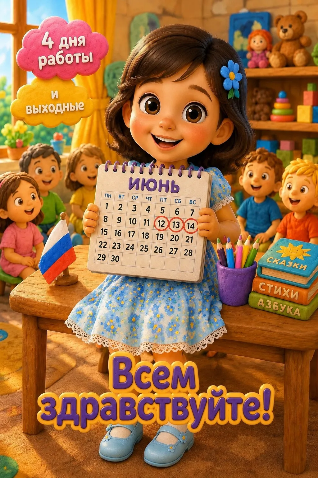 Сегодня понедельник! 🌤️ И хорошая новость: нас ждёт короткая рабочая неделя — всего 4 дня, и снова 