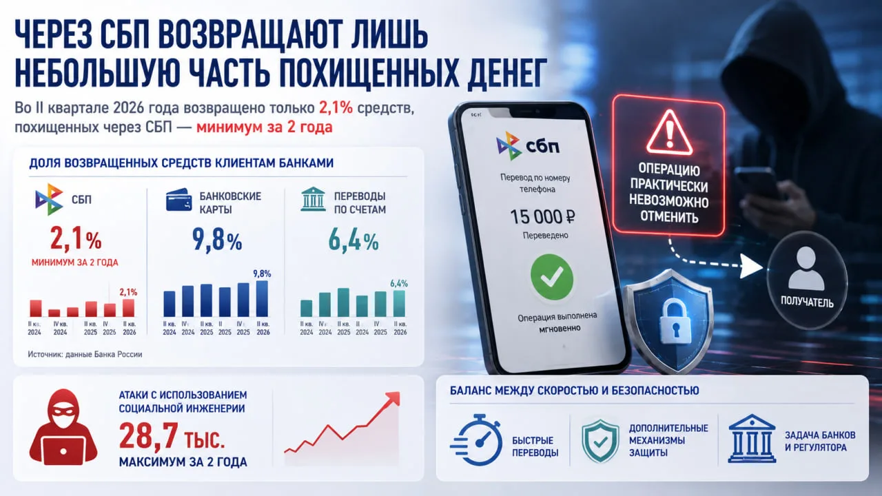 Через СБП возвращают лишь небольшую часть похищенных денег — система быстрых платежей остается наибо