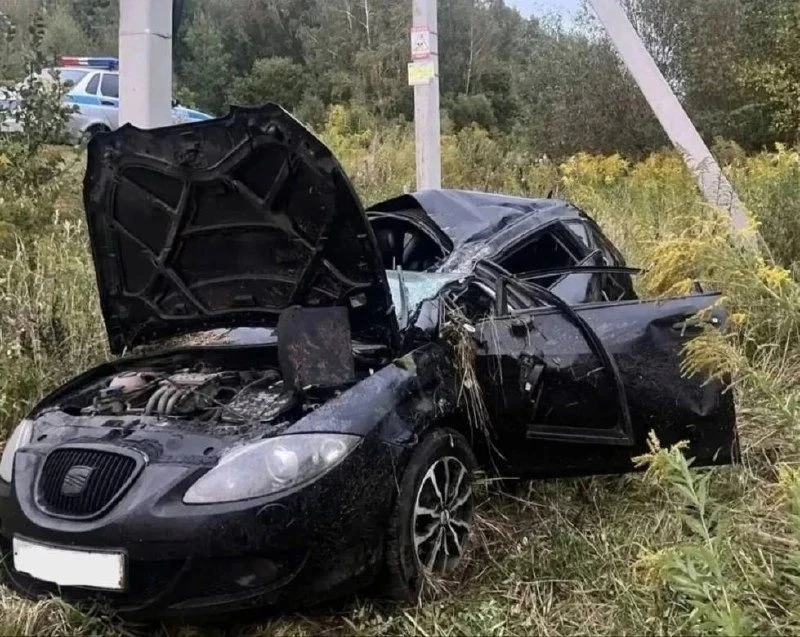​⚡️ Легковушка съехала в кювет и врезалась в опору ЛЭП