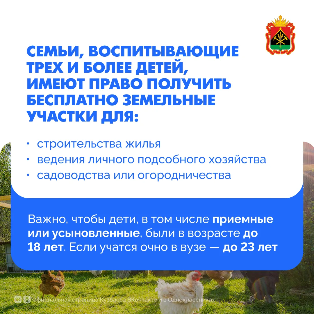 В Кузбассе многодетные семьи могут бесплатно получить земельный участок   Подробнее о мере поддержки
