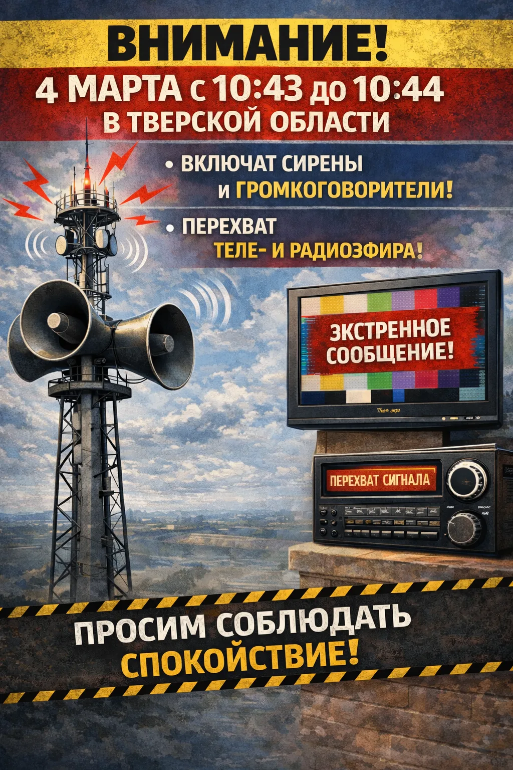 🔔4 марта с 10:43 до 10:44 часов на территории региона включат громкоговорители, а такж...