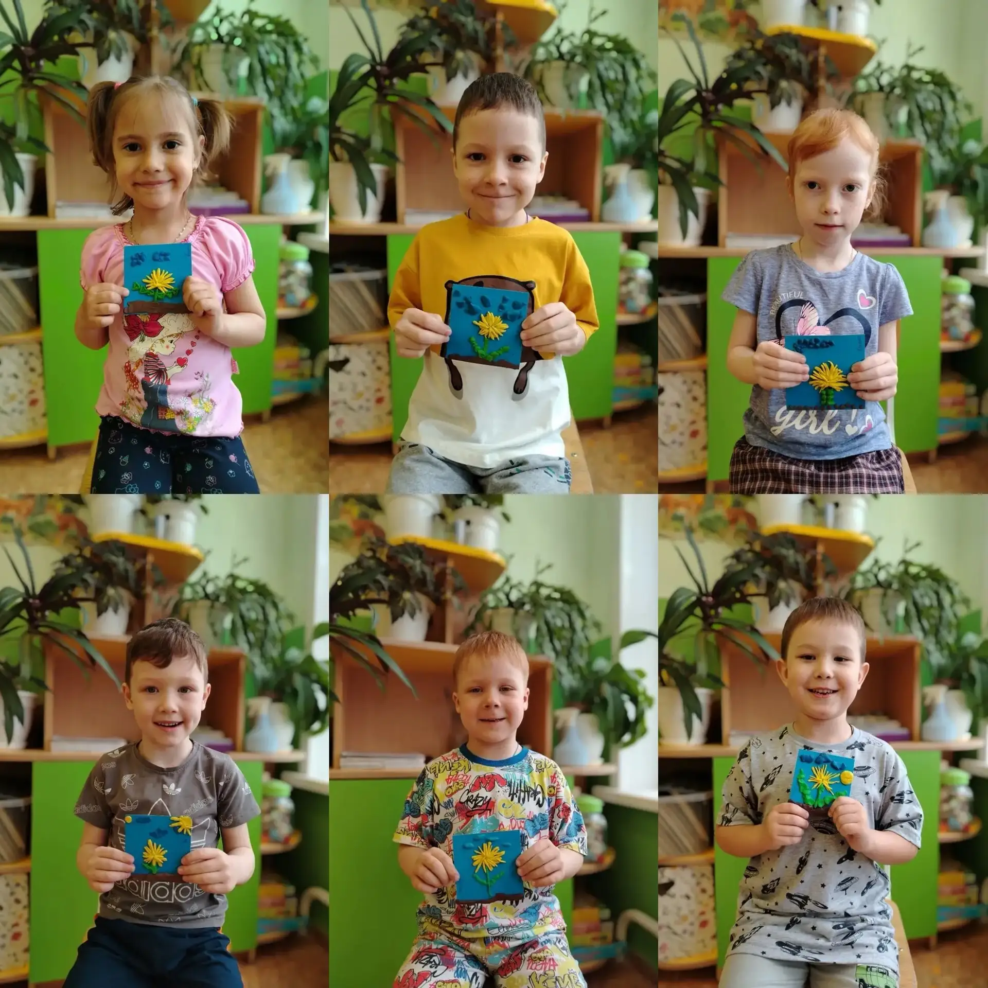 Ребята сделали чудесный одуванчик в технике пластилинографии. Они аккуратно размазывали...