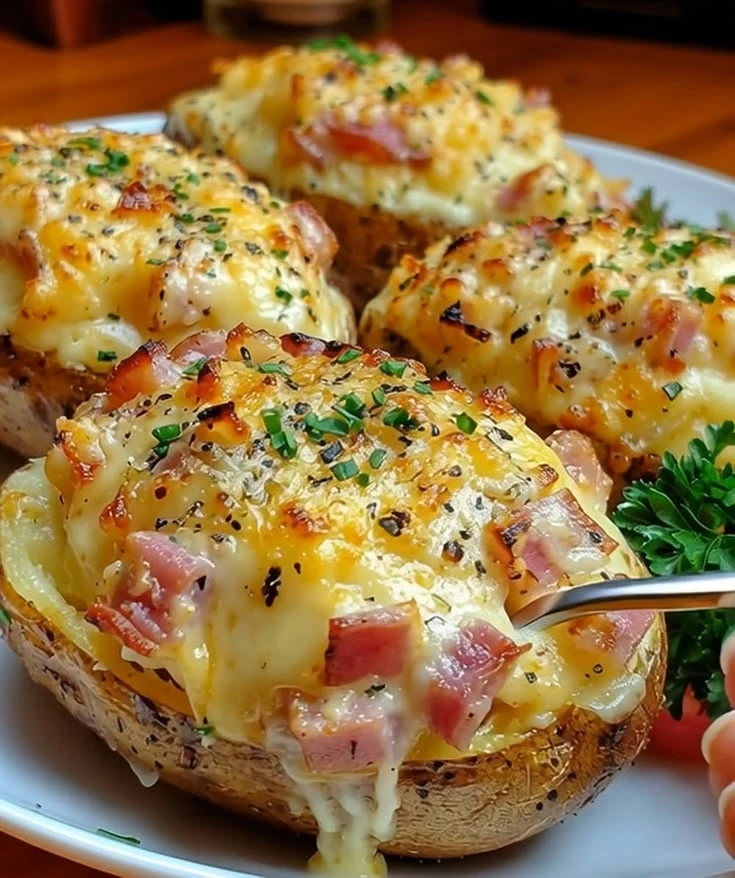 Запеченный картофель дважды (Twice-Baked Potatoes) с беконом и сыром.