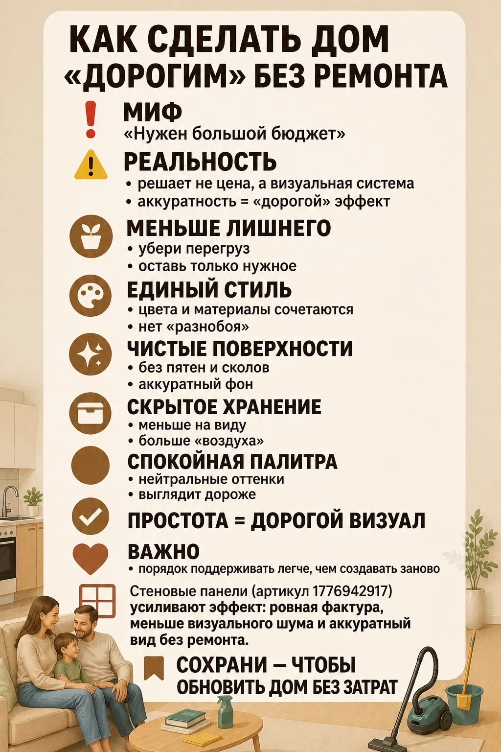 Как сделать интерьер «дорогим» без затрат на ремонт? ⚜️🛋️

Многие думают, что эстетичный интерьер «