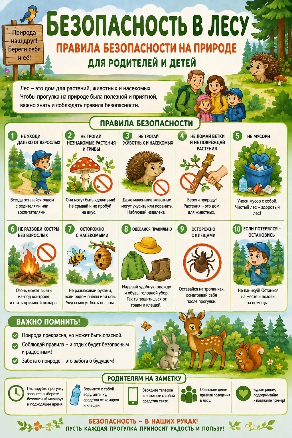 🌿 БЕЗОПАСНОСТЬ В ЛЕСУ И НА ПРИРОДЕ 🌿

Уважаемые родители!
Лето — прекрасное время для прогулок, пу
