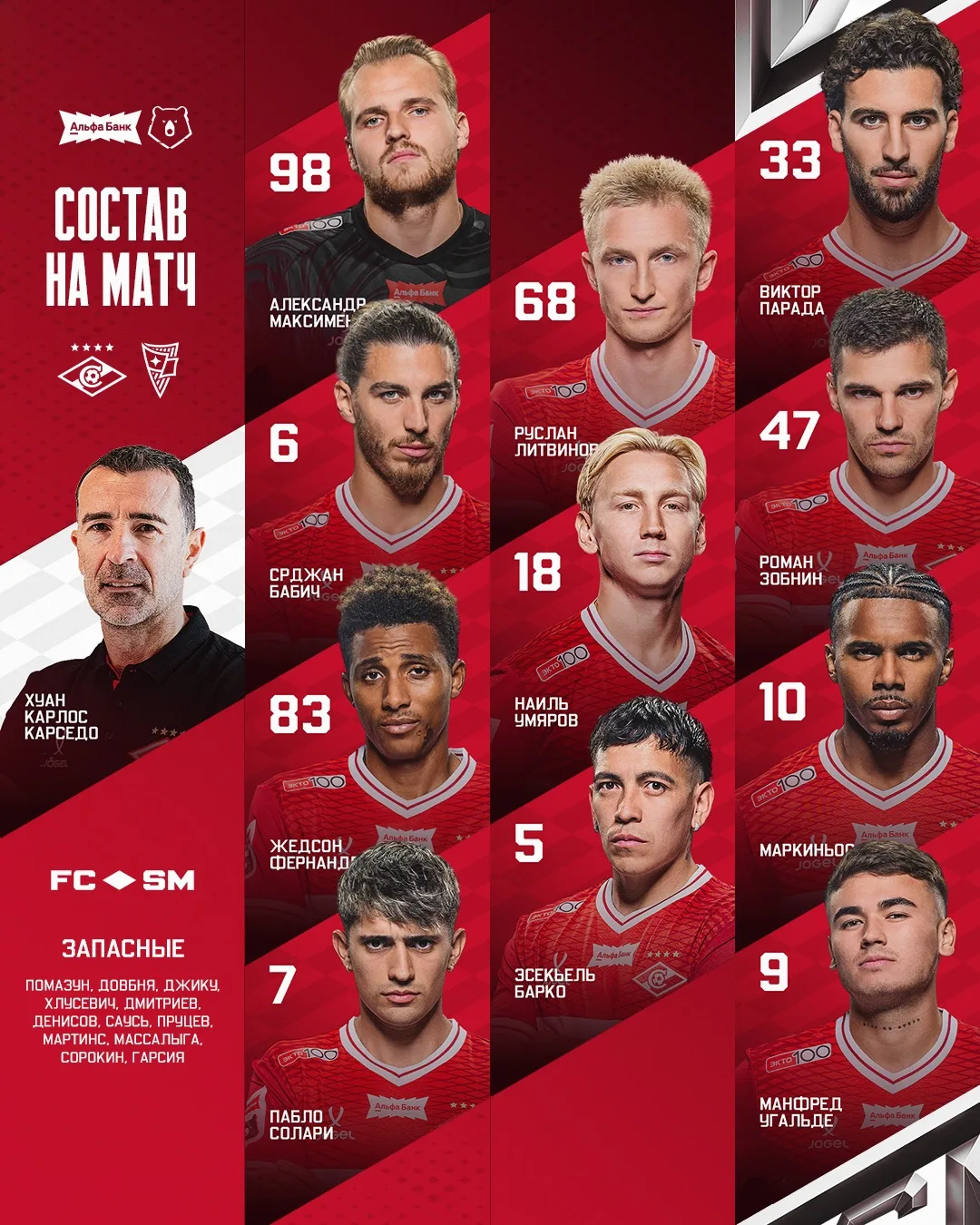 🔴 Стартовый состав «Спартака» на первый тур РПЛ!