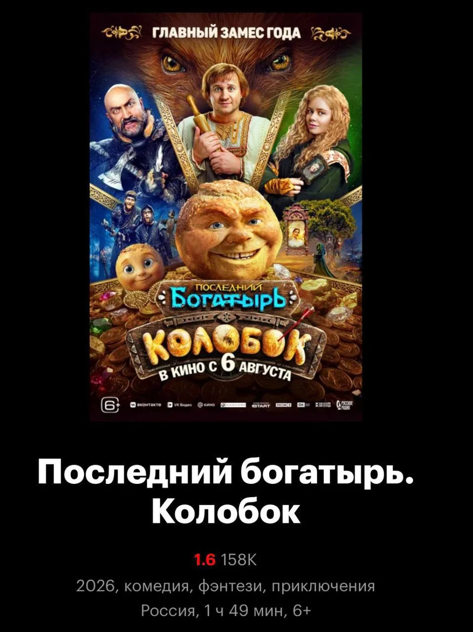 Рейтинг «Колобка» спустя сутки после премьеры составляет 1,6 балла