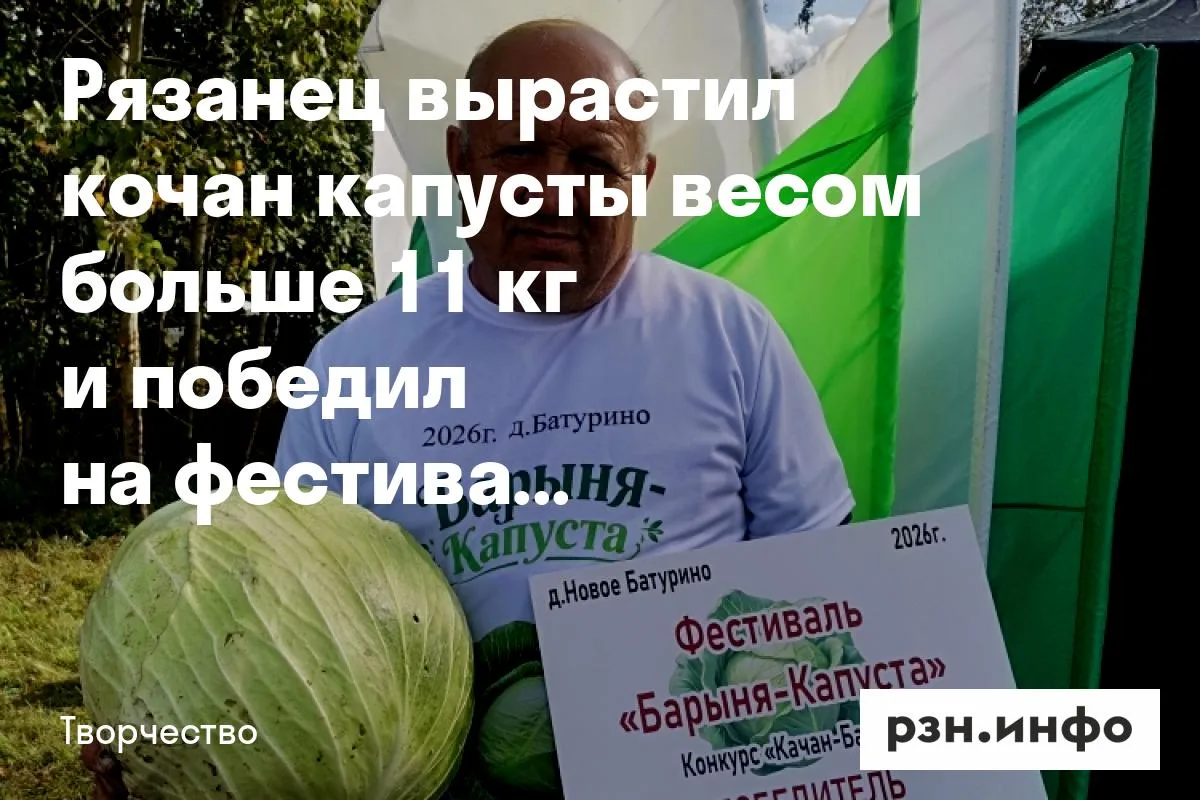 Рязанец вырастил кочан капусты весом больше 11 кг и победил на фестивале