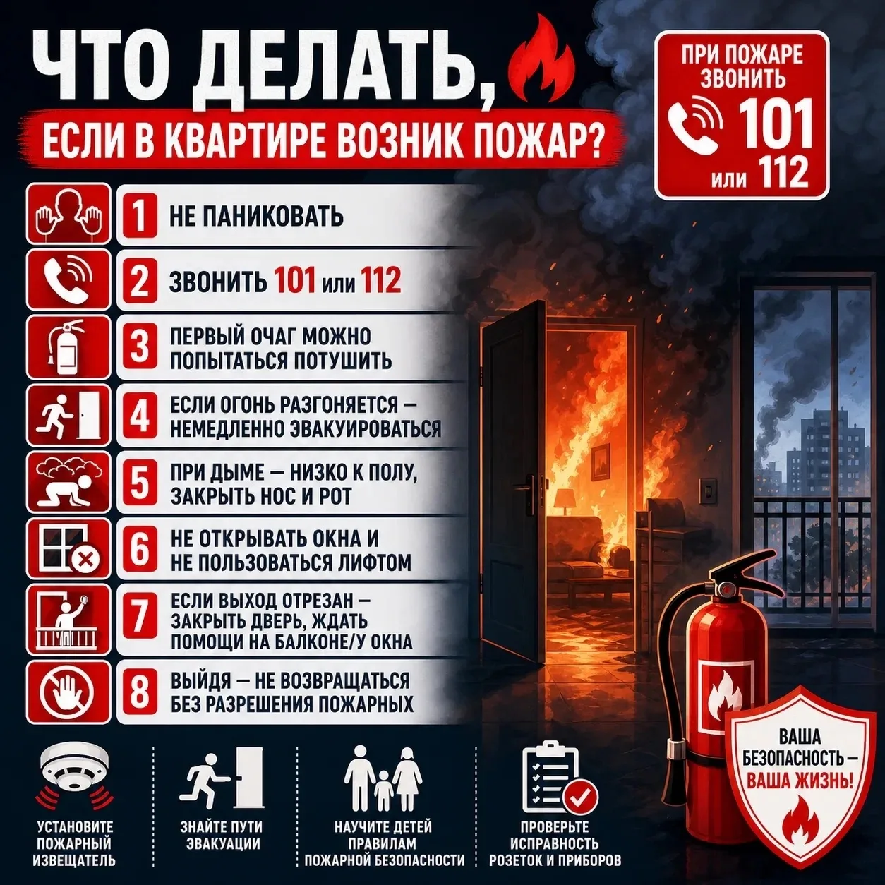 ЧТО ДЕЛАТЬ, ЕСЛИ В КВАРТИРЕ ВОЗНИК ПОЖАР?