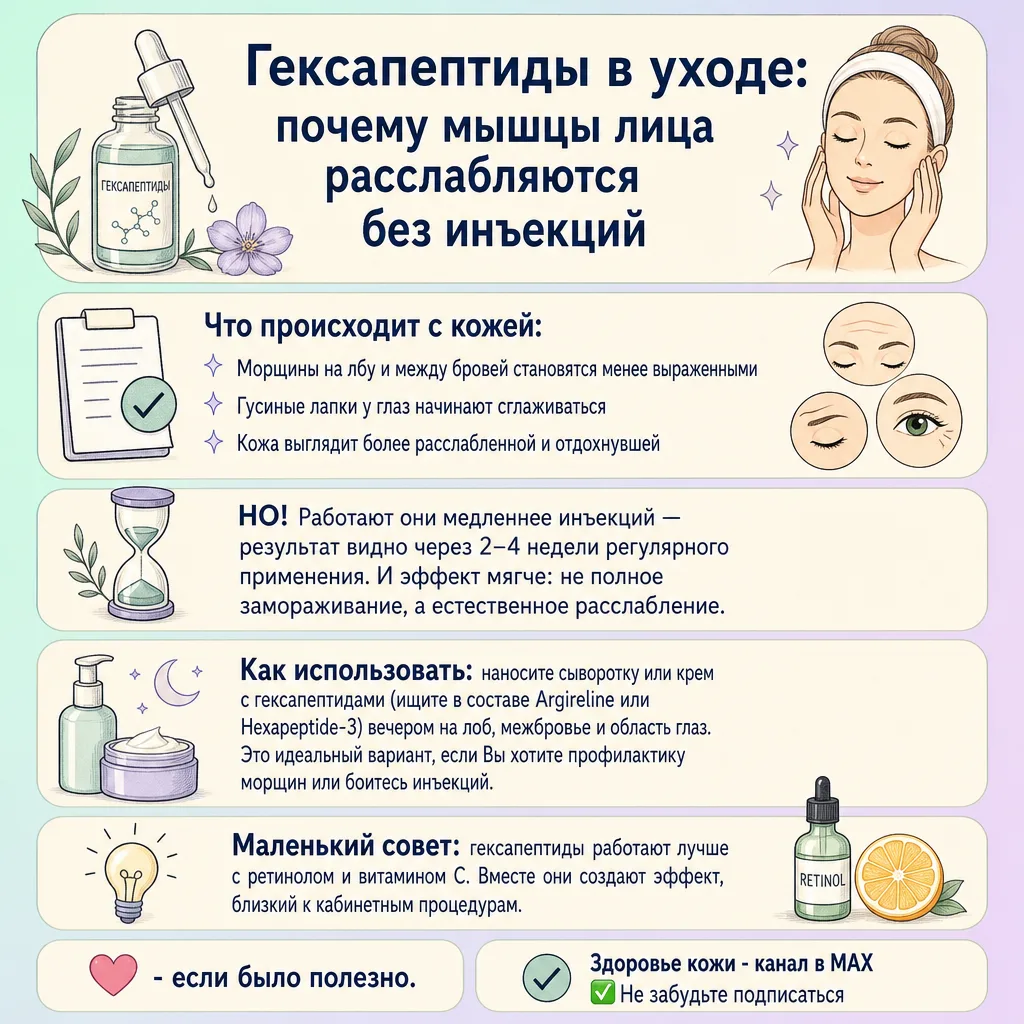 🌊 Гексапептиды в уходе: почему мышцы лица расслабляются без инъекций