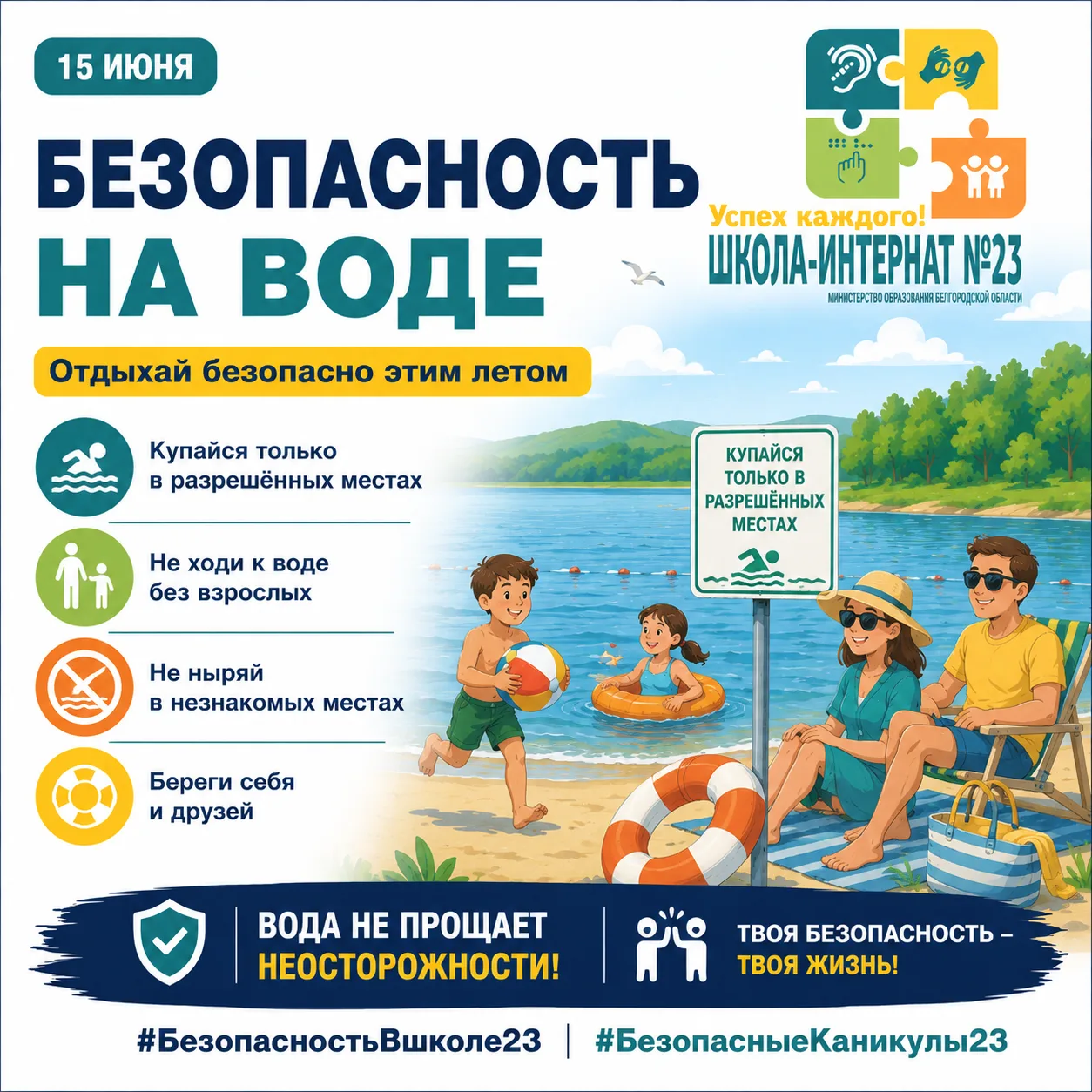 #БезопасностьВшколе23
#БезопасныеКаникулы23

🌊 Лето, солнце, вода...

Отдых у водоёма может быть пр