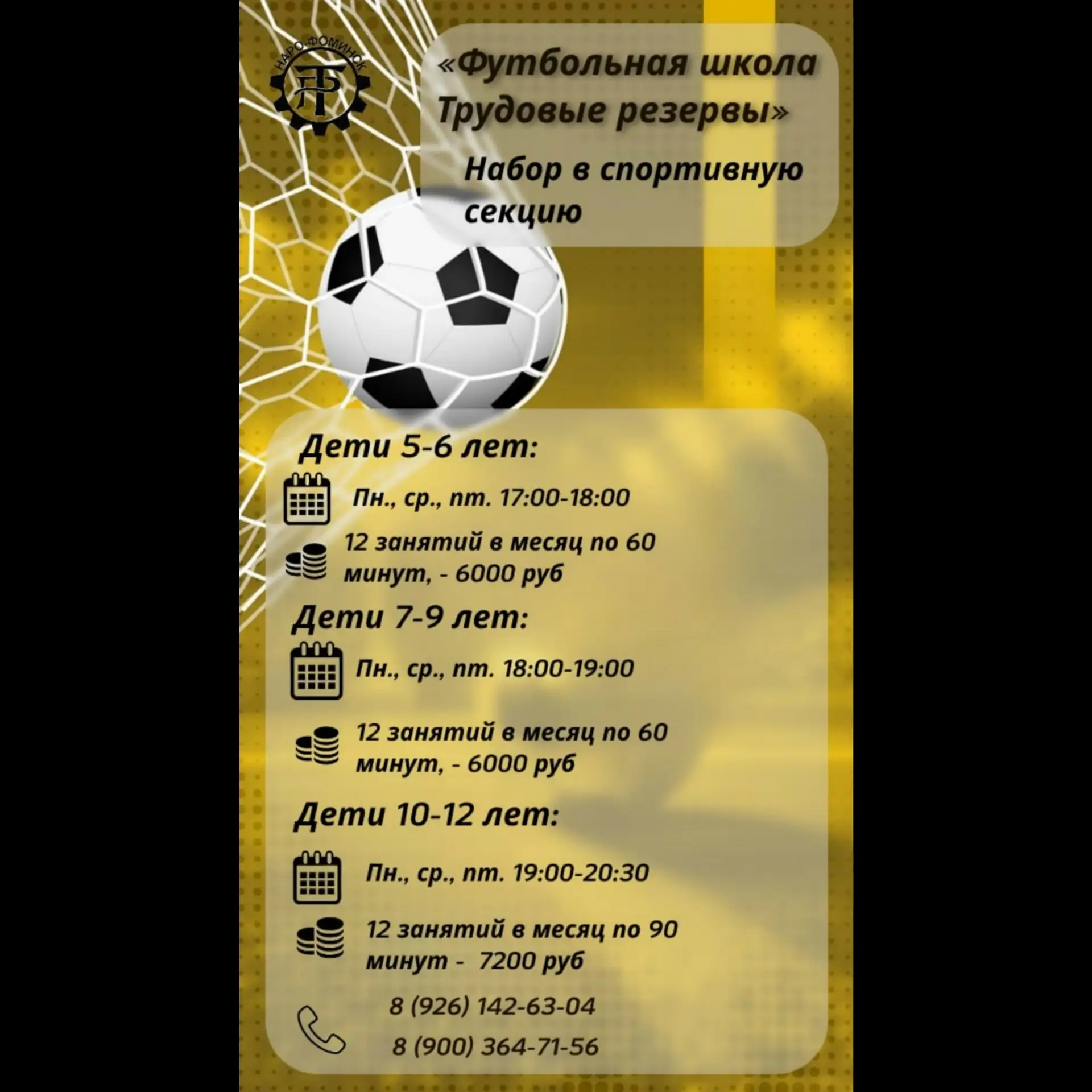🏆 Растим чемпионов на лучшем стадионе города! ⚽️🥅

📣 Футбольная школа «ТРУДОВЫЕ РЕЗЕРВЫ» открывае
