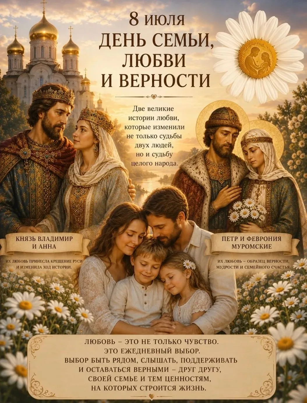 8 июля в России отмечается День семьи, любви и верности.

Это день памяти святых Петра и Февронии Му