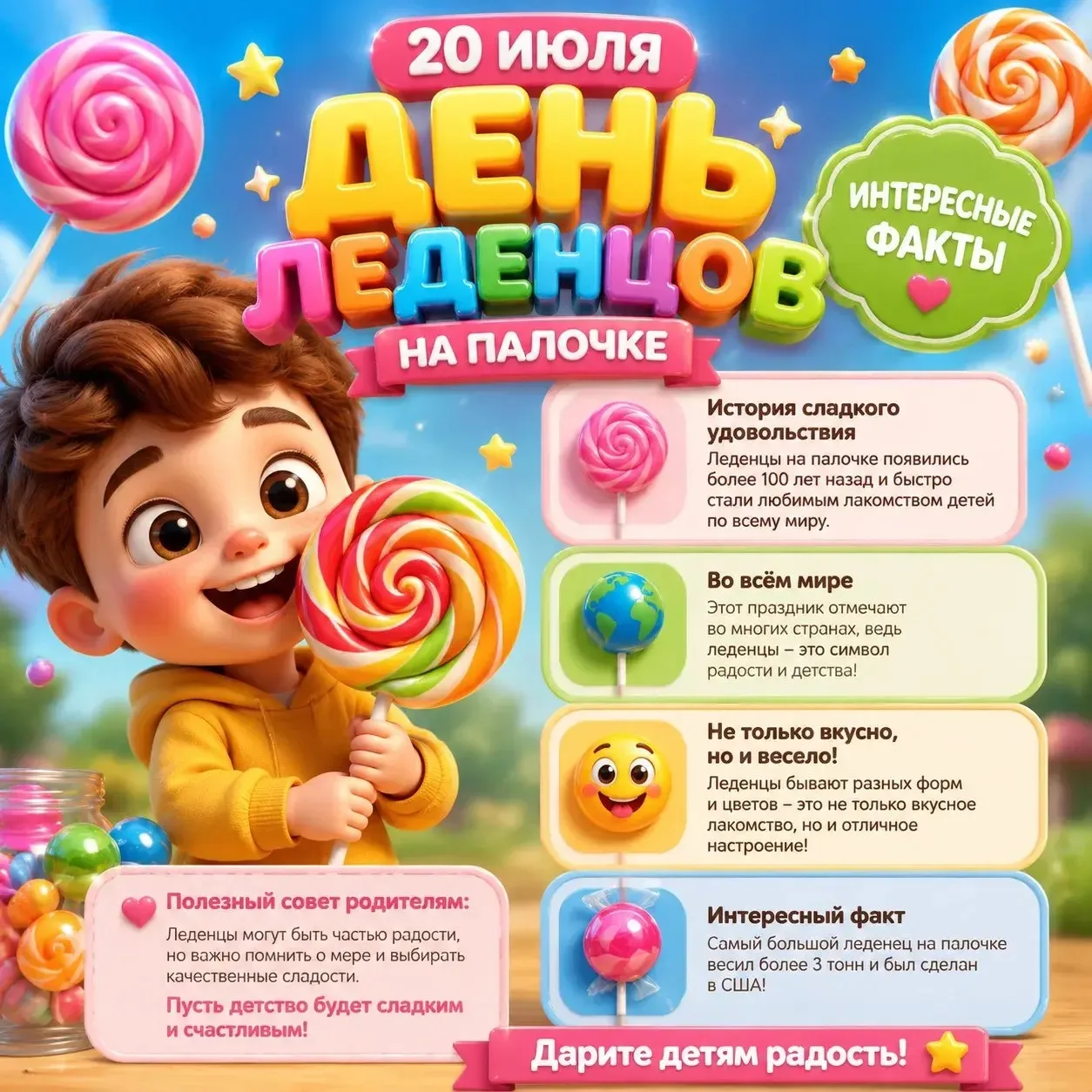 🍭 День леденцов на палочке: сладкий повод для улыбки! 🍭

Сегодня даже воспитатели тихонько улыбают