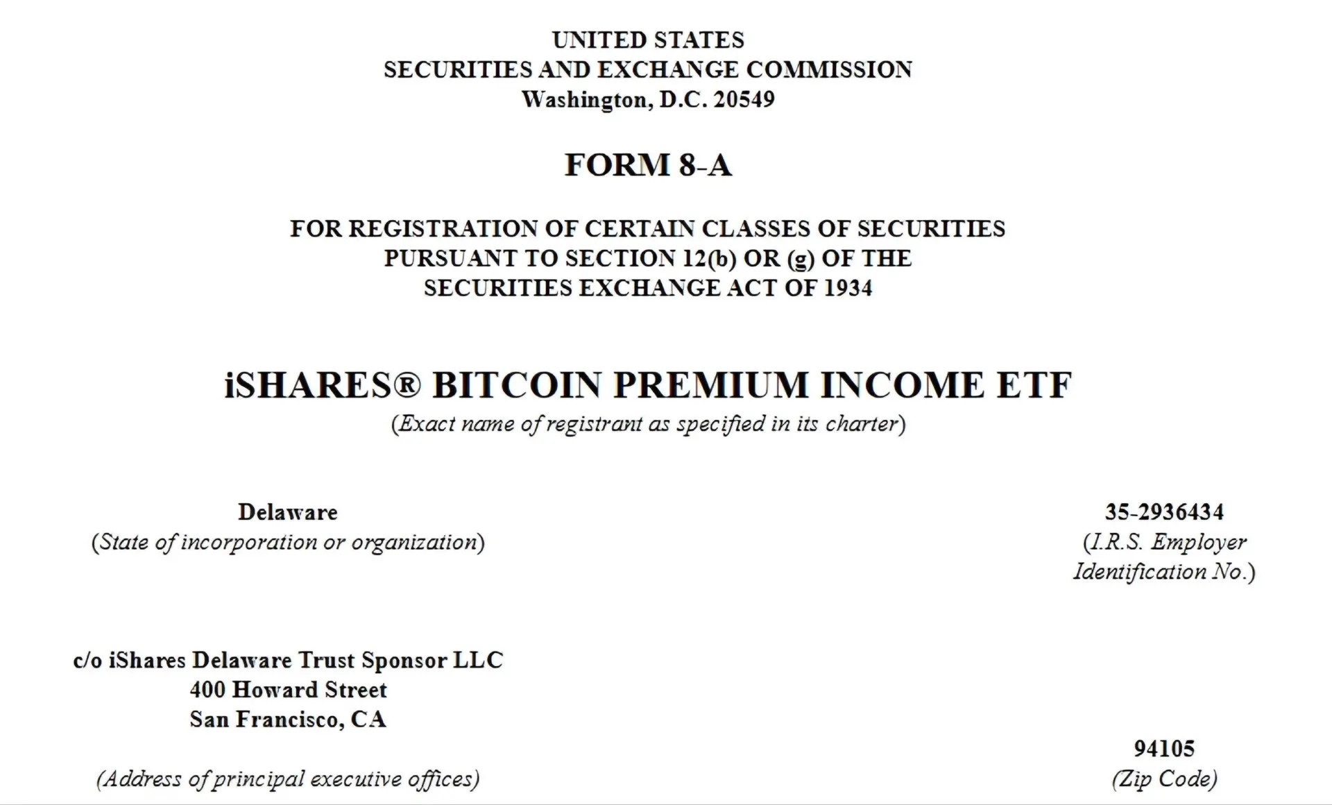 BlackRock подала заявку на форму 8-A для ETF Bitcoin Premium Income