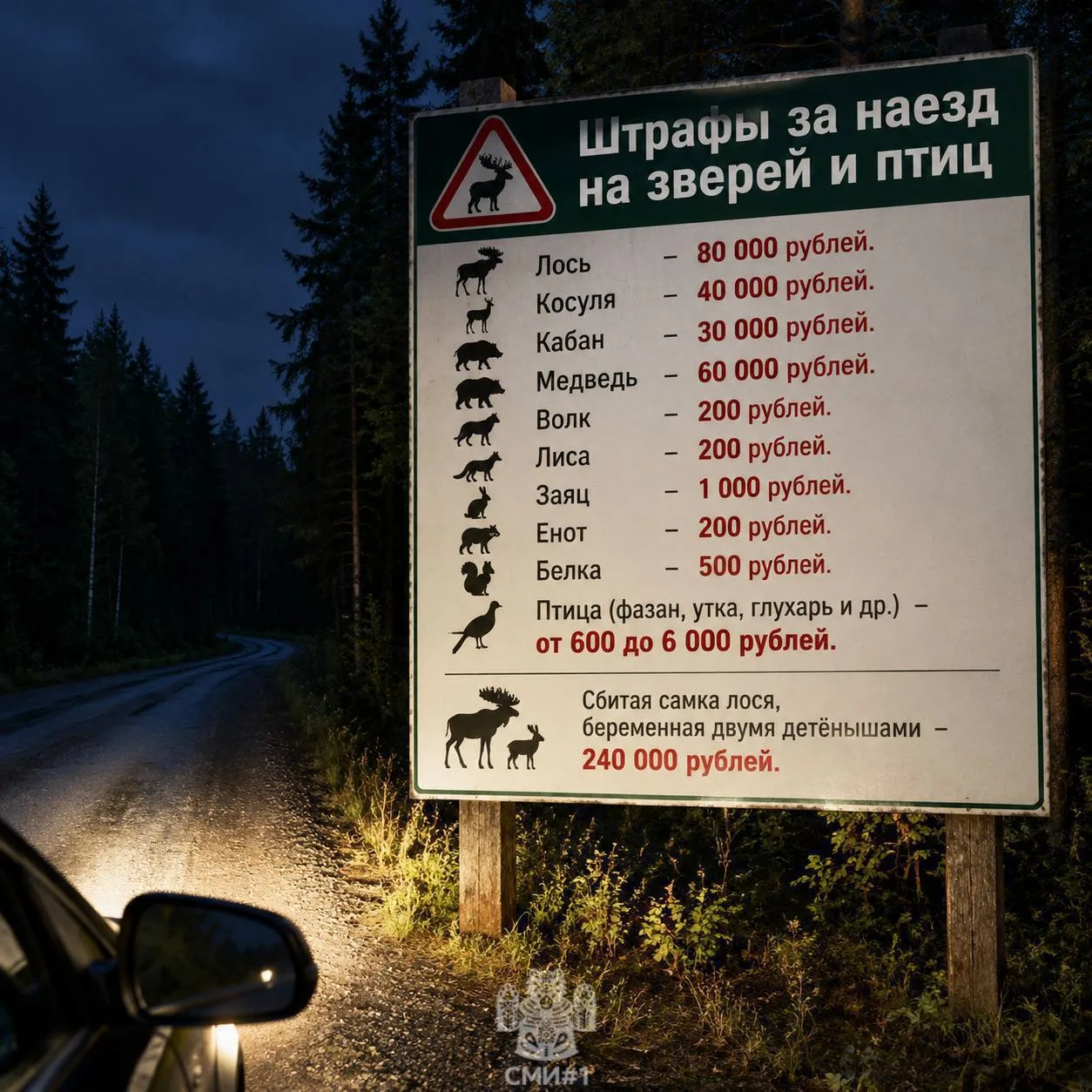 🦌 Штрафы за сбитых животных: сколько заплатят водители