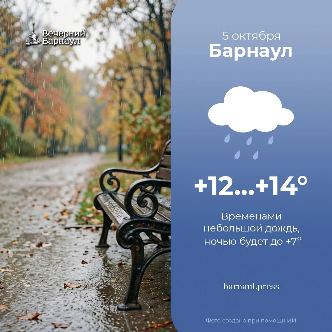Временами небольшой дождь будет сегодня в Барнауле.