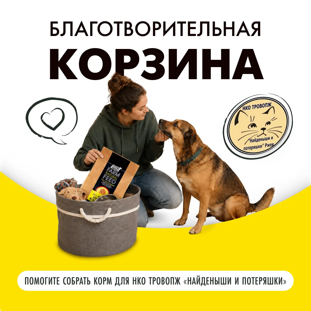 Через 4 часа заканчивается «корзина помощи приютам» для НКО ТРОВОПЖ «Найденыши и потеряшки», г. Ржев