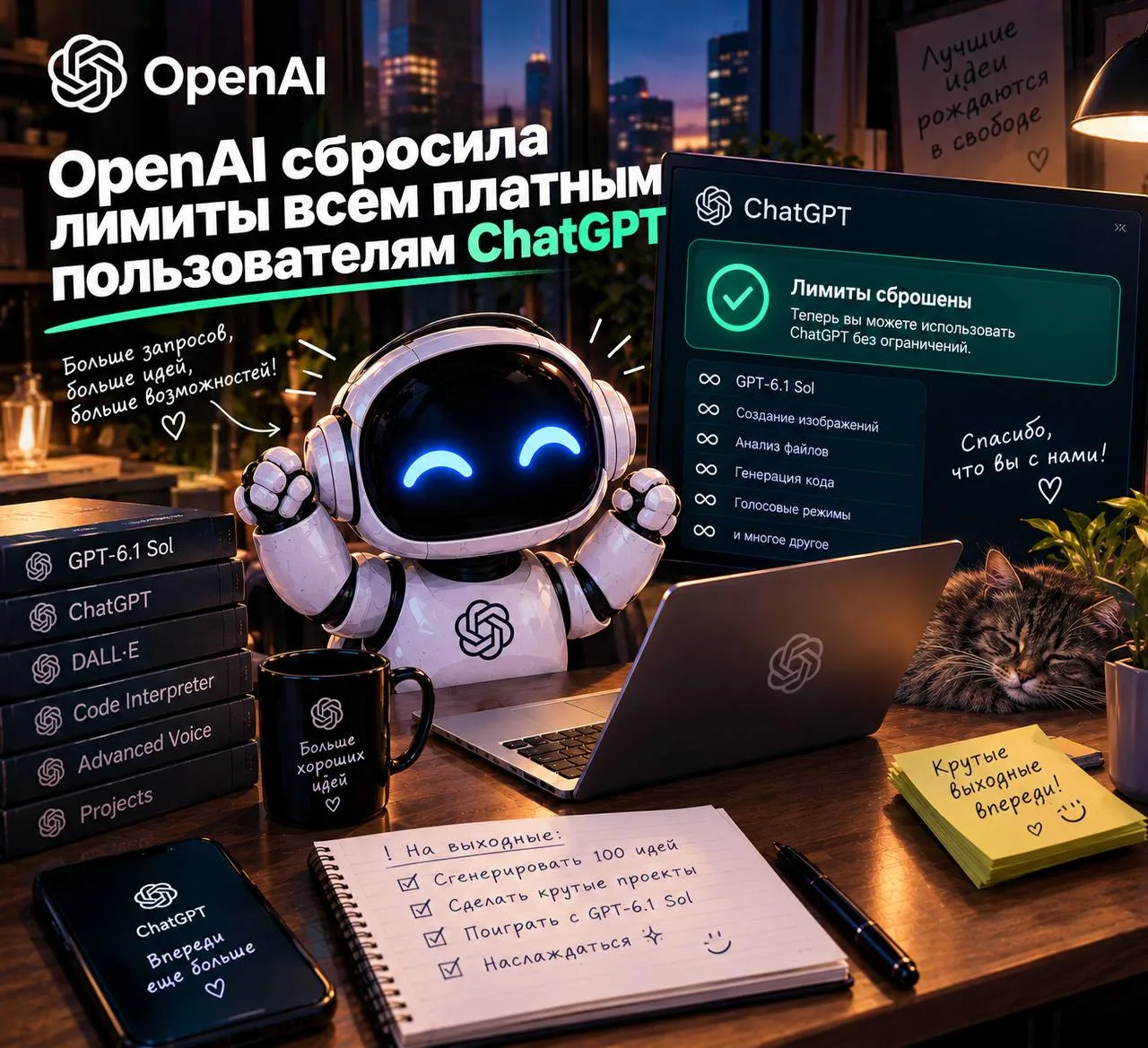 OpenAI сбросила лимиты всем платным пользователям ChatGPT