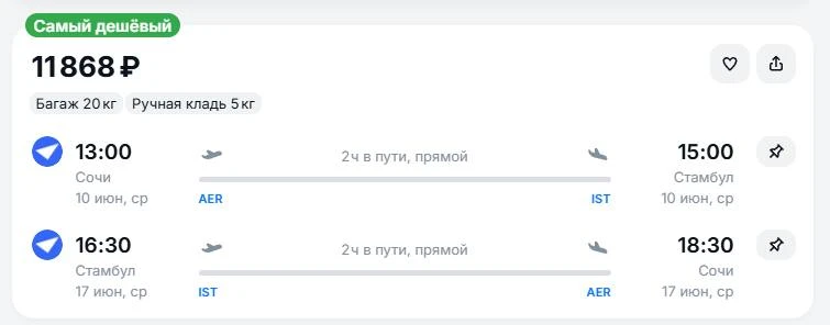 Сочи — Стамбул от 11.870руб туда-обратно в июне