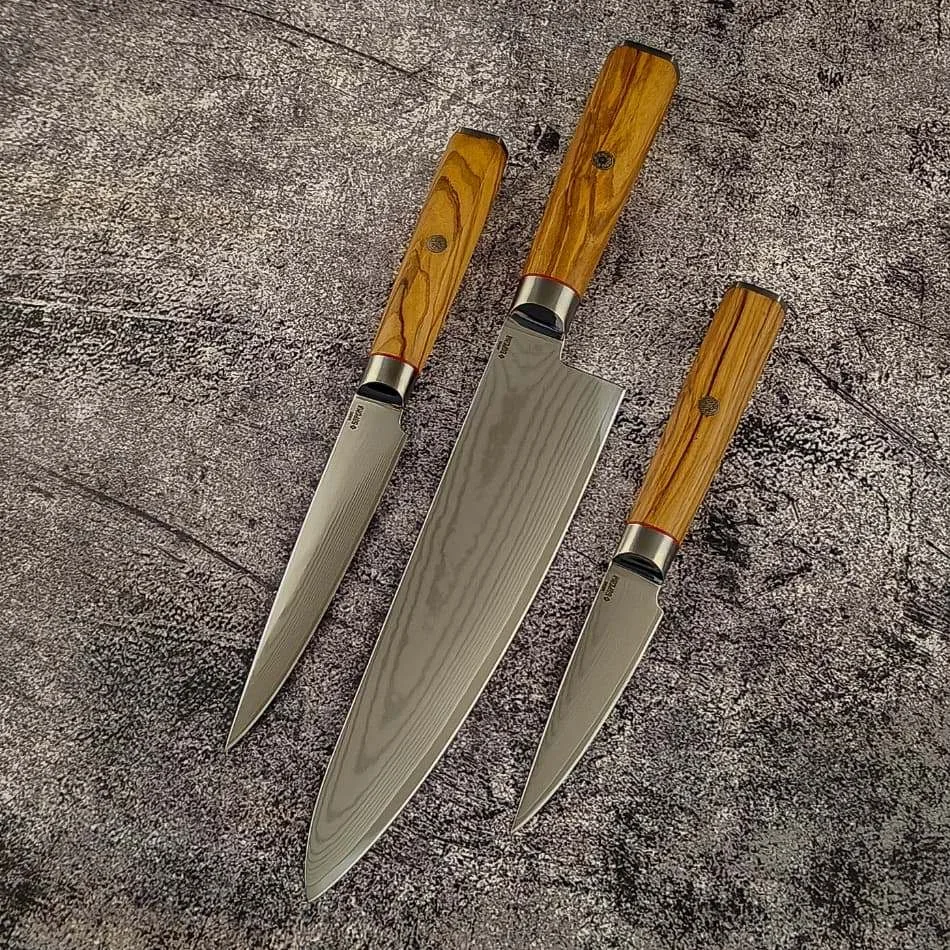Набор кухонный ножей сталь N690 Modern Olive премиум №1,три ножа.