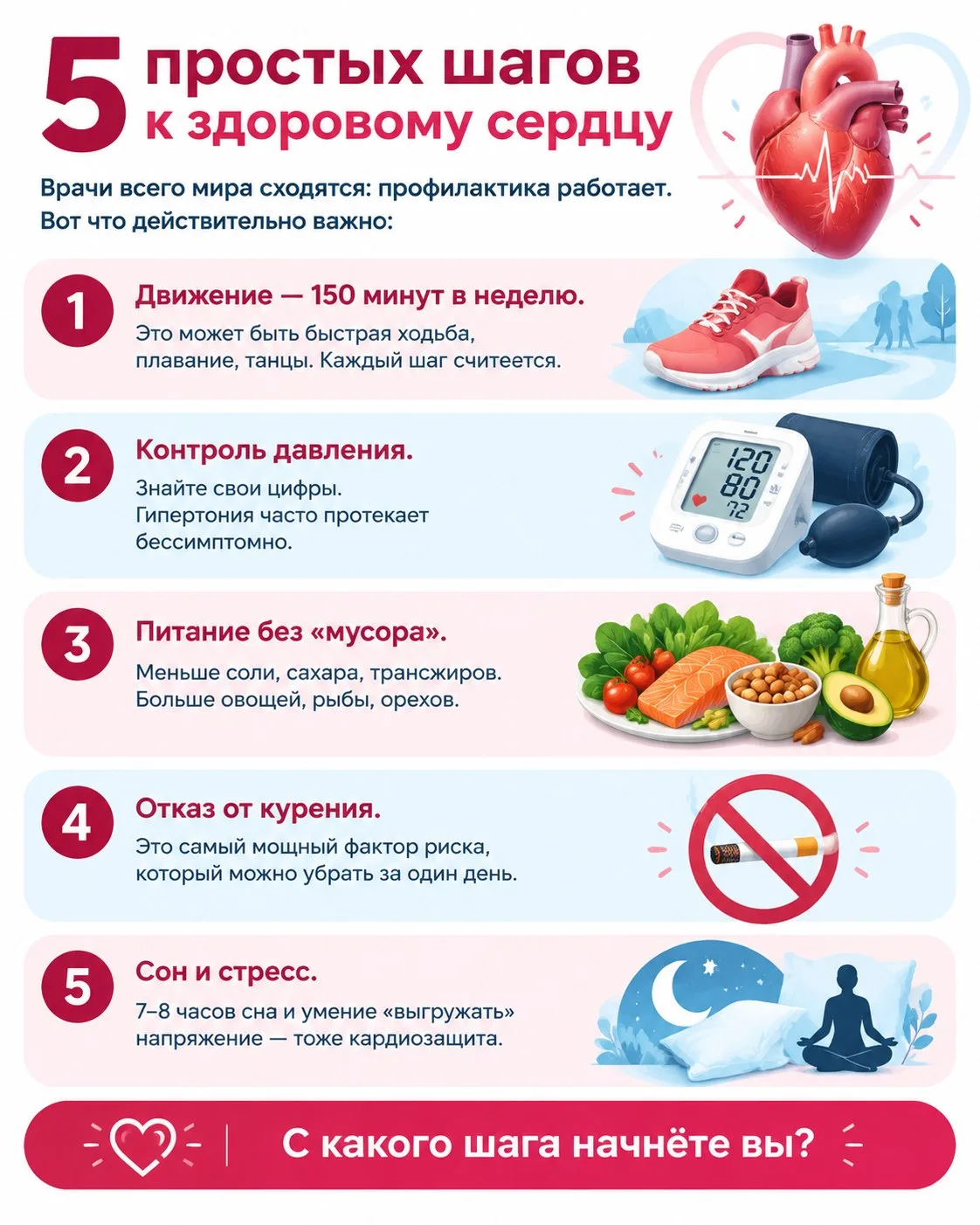 5 простых шагов к здоровому сердцу🫀