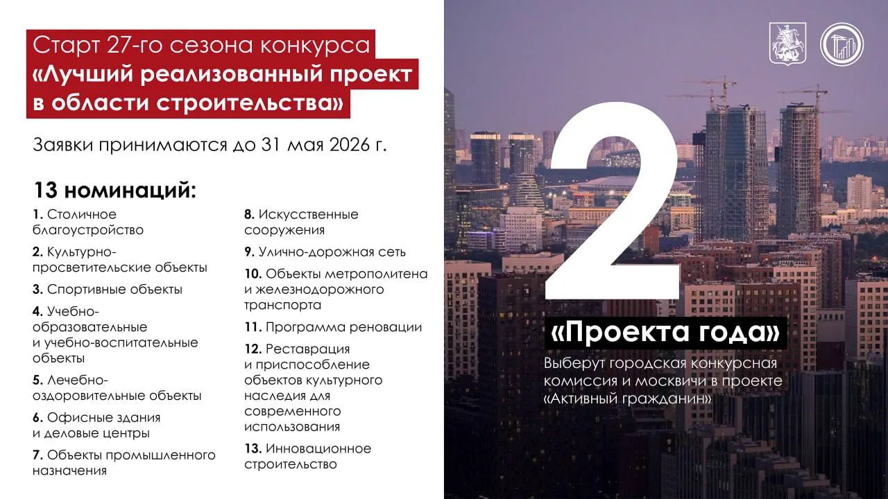 Начался приём заявок на конкурс "Лучший реализованный проект в области строительства"
