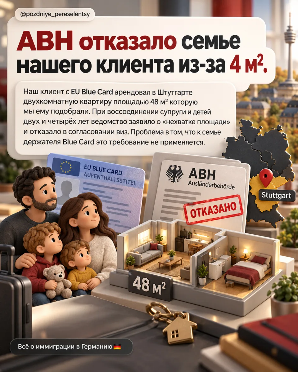 🇩🇪 ABH отказало семье держателя Blue Card из-за 4 м². Суд признал отказ незаконным: в...