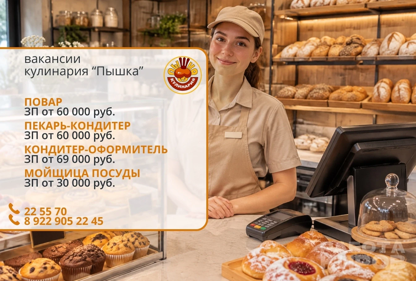 Внимание! Открыты новые вакансии! В кулинарию Пышка по адресу: р-н Старого моста, ул. П...