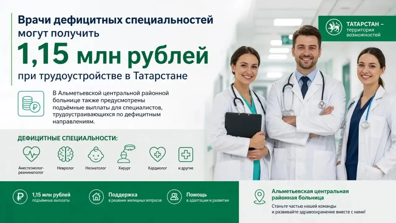 👨‍⚕️💼 Врачи дефицитных специальностей могут получить 1,15 млн рублей при трудоустройс...