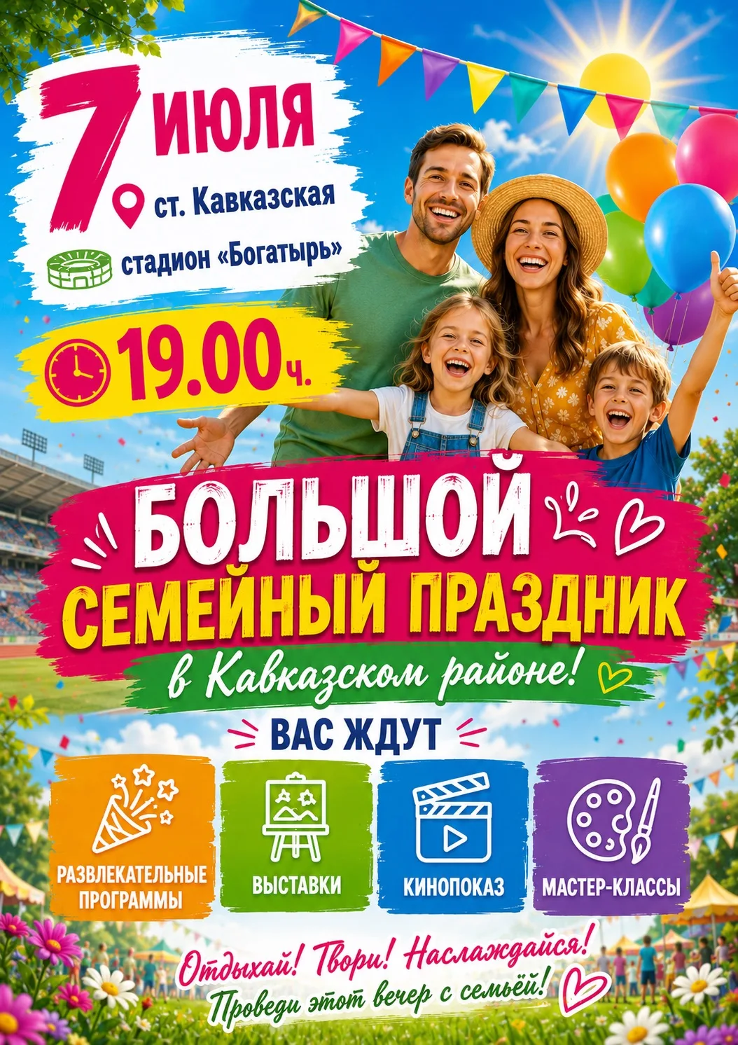 Друзья! 7 июля стадион «Богатырь» в станице Кавказской превращается в центр веселья! 🎉
