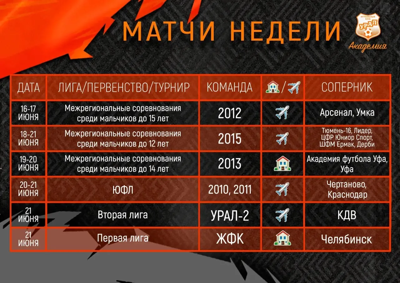 📆 Неделя в ритме футбола! 

Лови расписание матчей наших команд — чтобы быть в курсе всех событий �